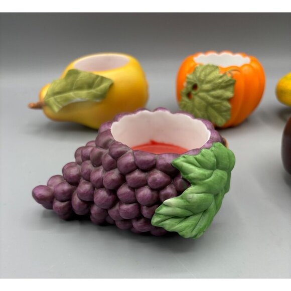 Partylite 5 Pc Ceramic Harvest Medley Candle Holders Grapes Apple Pumpkin Pear - Picture 2 of 10